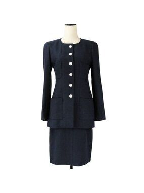 Chanel Logo Shell Button Tweed Jacket Skirt Set 38